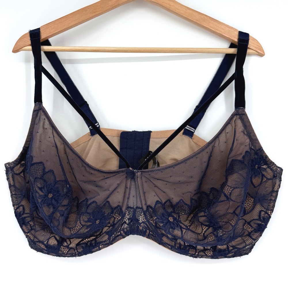 Torrid Blue Lace Mesh Unlined Full Coverage Bra 46 DDD‎
